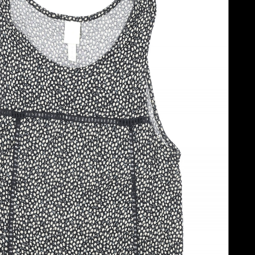 H&M Womens Black Floral Polyester Basic Tank Size S Boat Neck