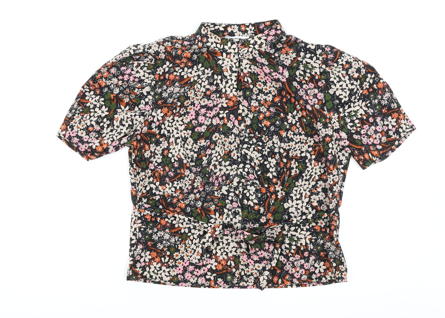 Preworn Womens Multicoloured Floral Viscose Basic Blouse Size 6 Round Neck