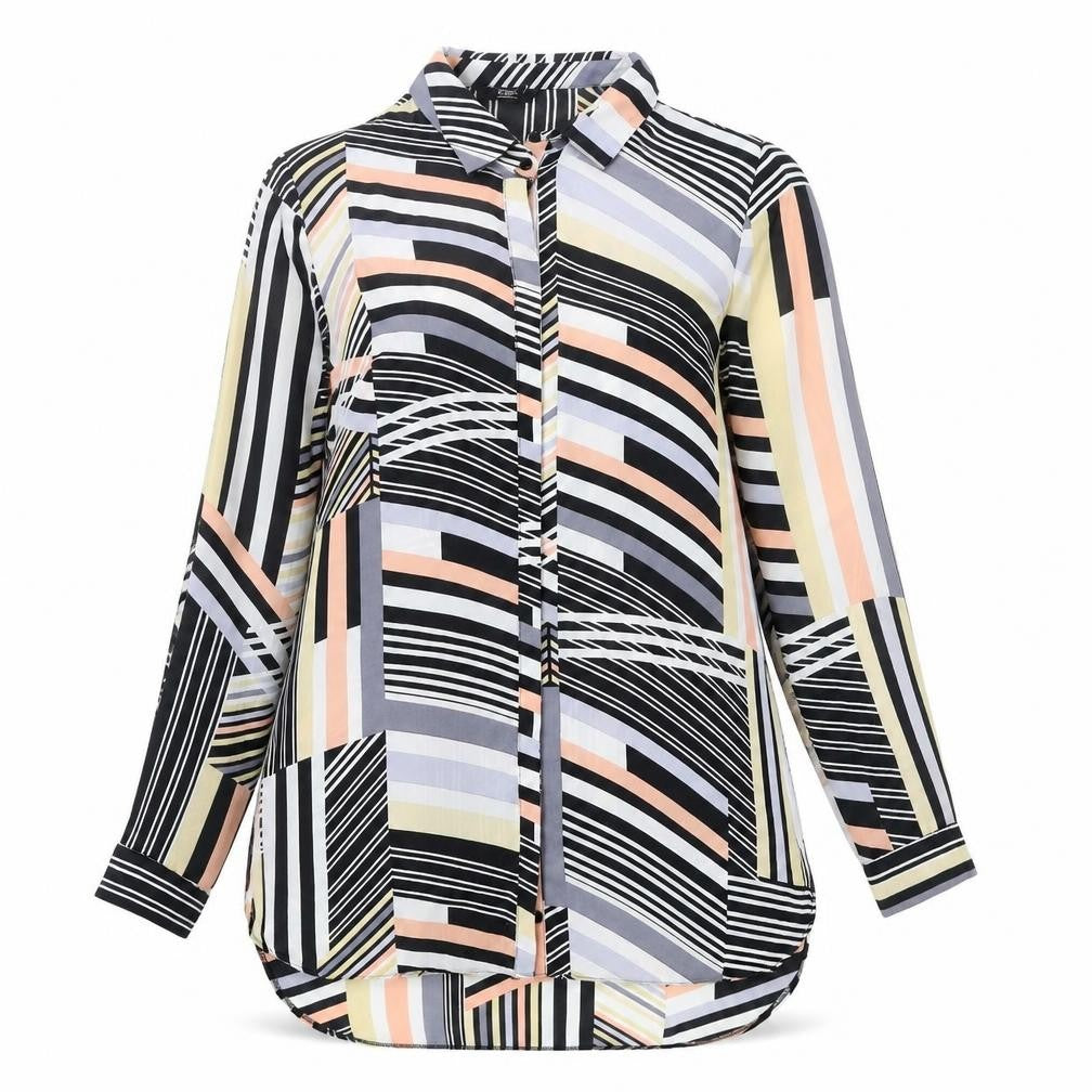 F&F Womens Multicoloured Geometric Polyester Basic Button-Up Size 10 Collared