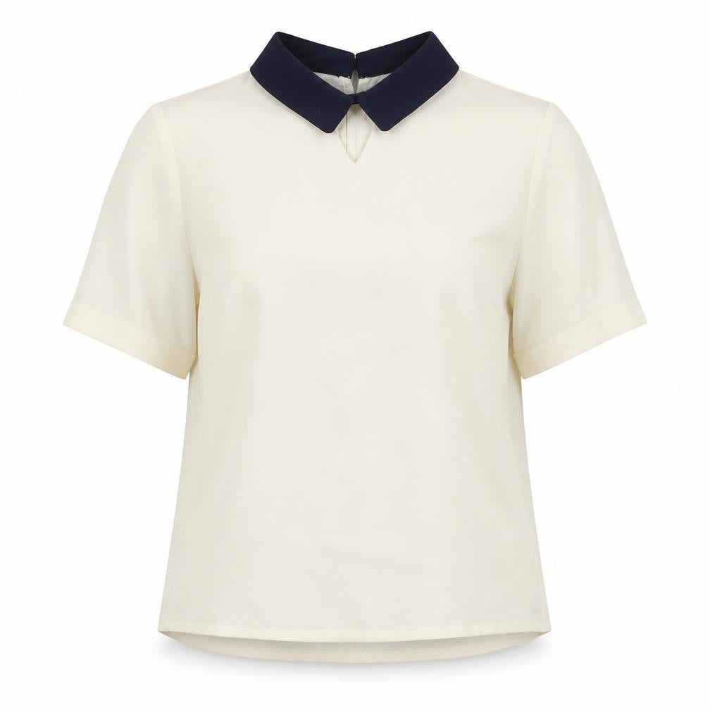 Louche Womens Ivory Polyester Basic Blouse Size 10 Collared