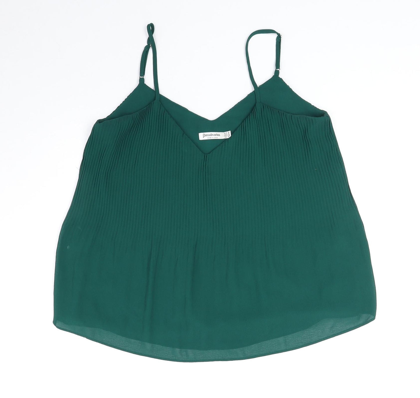 Stradivarius Womens Green Polyester Basic Tank Size S V-Neck