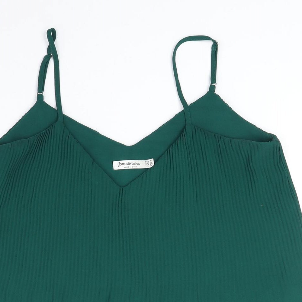 Stradivarius Womens Green Polyester Basic Tank Size S V-Neck