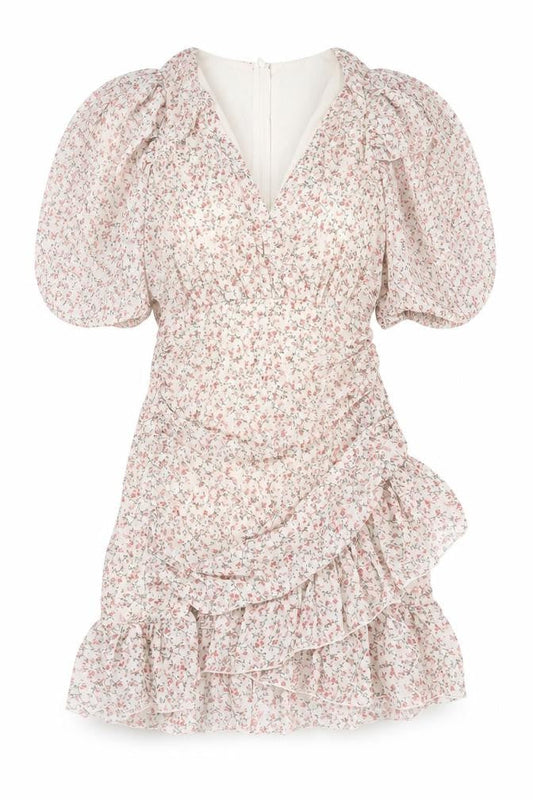 Missguided Womens Beige Floral Polyester Mini Size 8 V-Neck Zip