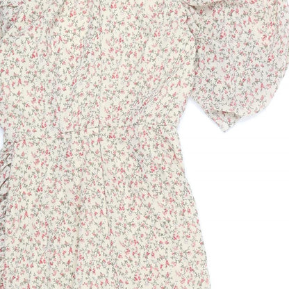 Missguided Womens Beige Floral Polyester Mini Size 8 V-Neck Zip