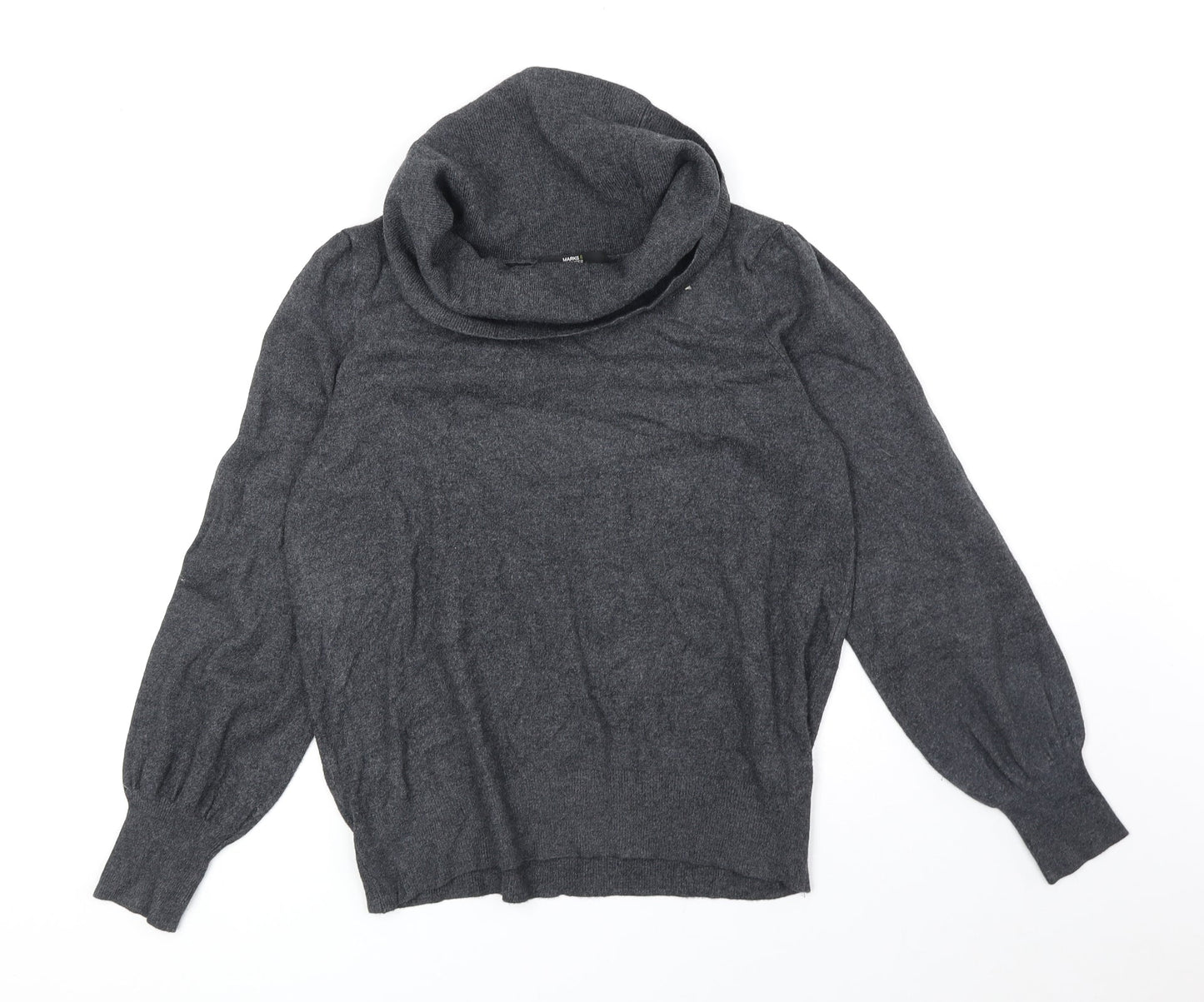 Marks and Spencer Womens Grey Mock Neck Viscose Henley Jumper Size 14