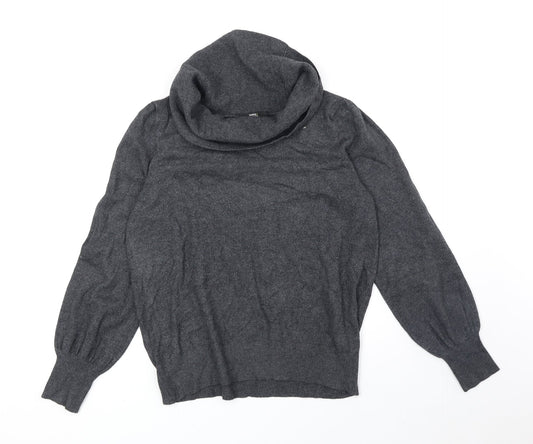 Marks and Spencer Womens Grey Mock Neck Viscose Henley Jumper Size 14