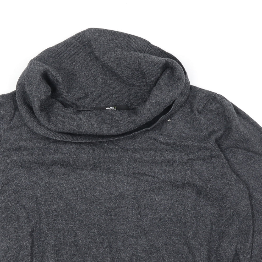 Marks and Spencer Womens Grey Mock Neck Viscose Henley Jumper Size 14