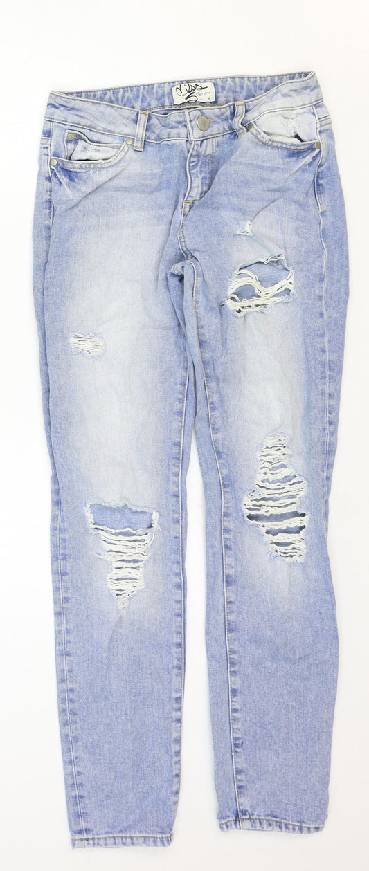 Miss Denim Womens Blue Cotton Straight Jeans Size 8 Regular Zip