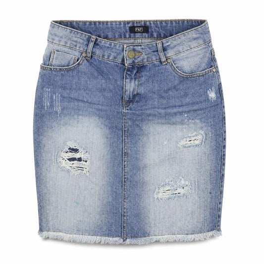 F&F Womens Blue Cotton Straight & Pencil Skirt Size 30 in Zip - Distressed Look