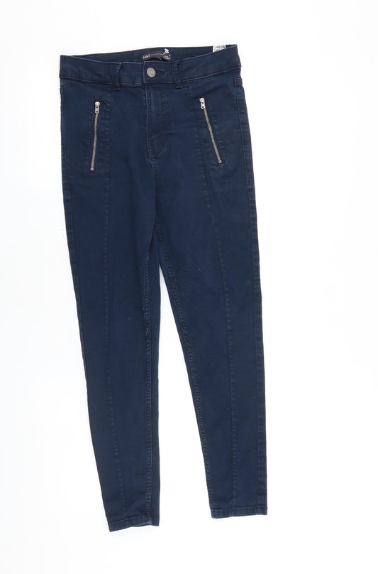 Marks and Spencer Womens Blue Cotton Skinny Jeans Size 8 L25 in Slim Zip