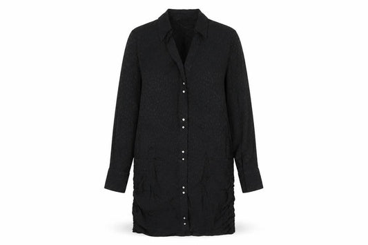 Zara Womens Black Geometric Polyester Shirt Dress Size S V-Neck Button