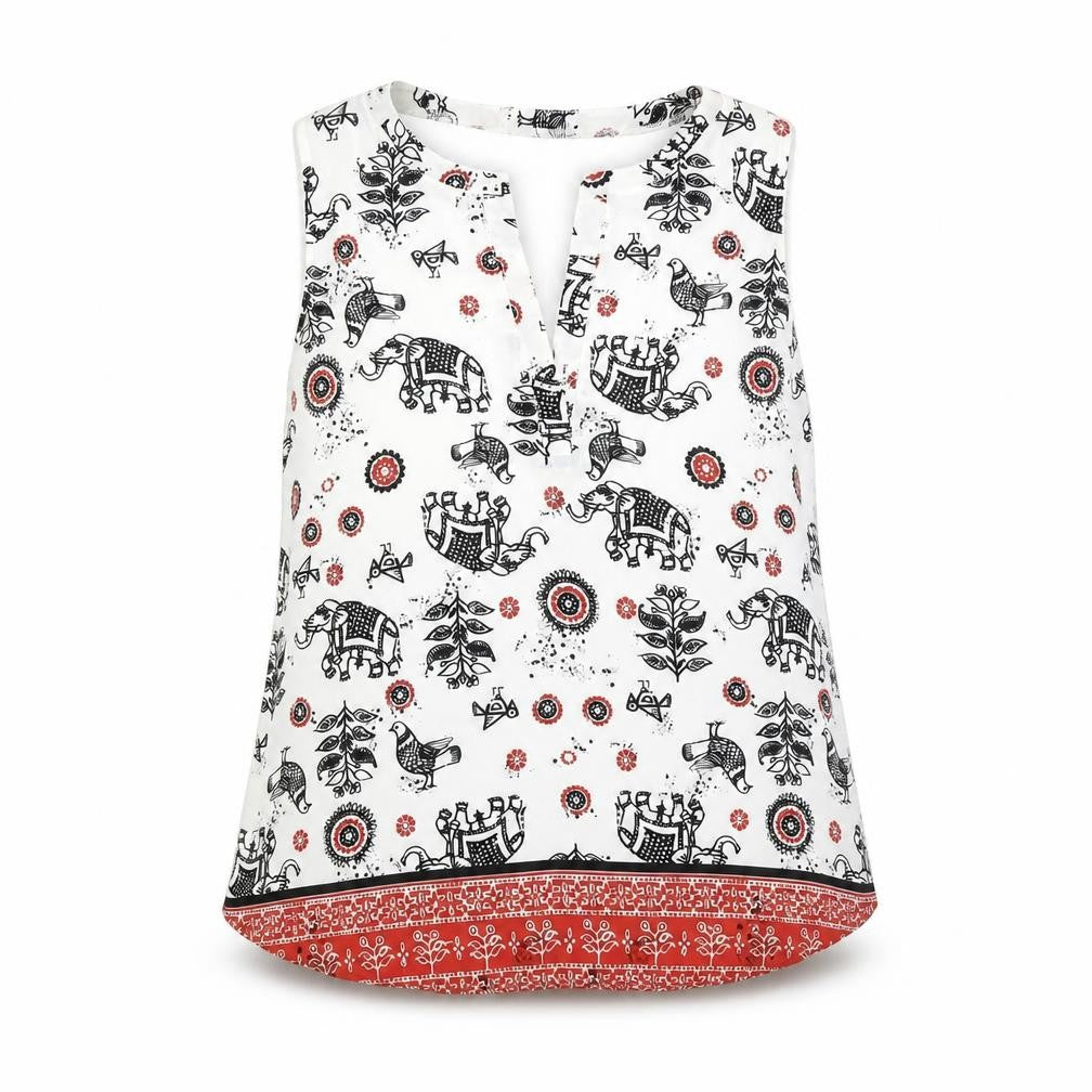 LOFT Womens White Geometric Viscose Basic Tank Size S V-Neck