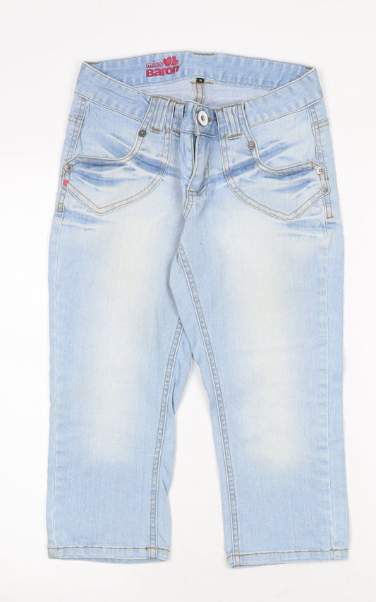 Miss Baron Womens Blue Cotton Cropped Jeans Size 8 Regular Zip