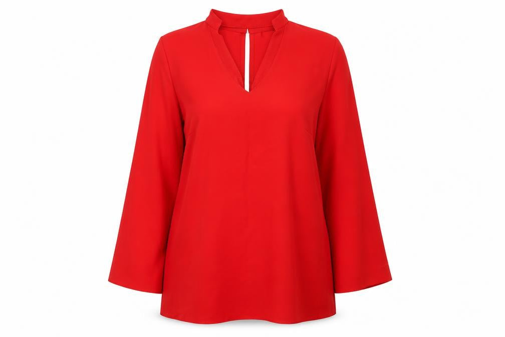Papaya Womens Red Polyester Tunic Blouse Size 10 Round Neck - Flute Sleeve