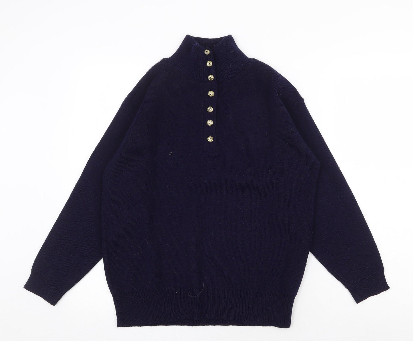 Nightingales Womens Blue High Neck Acrylic Henley Jumper Size S