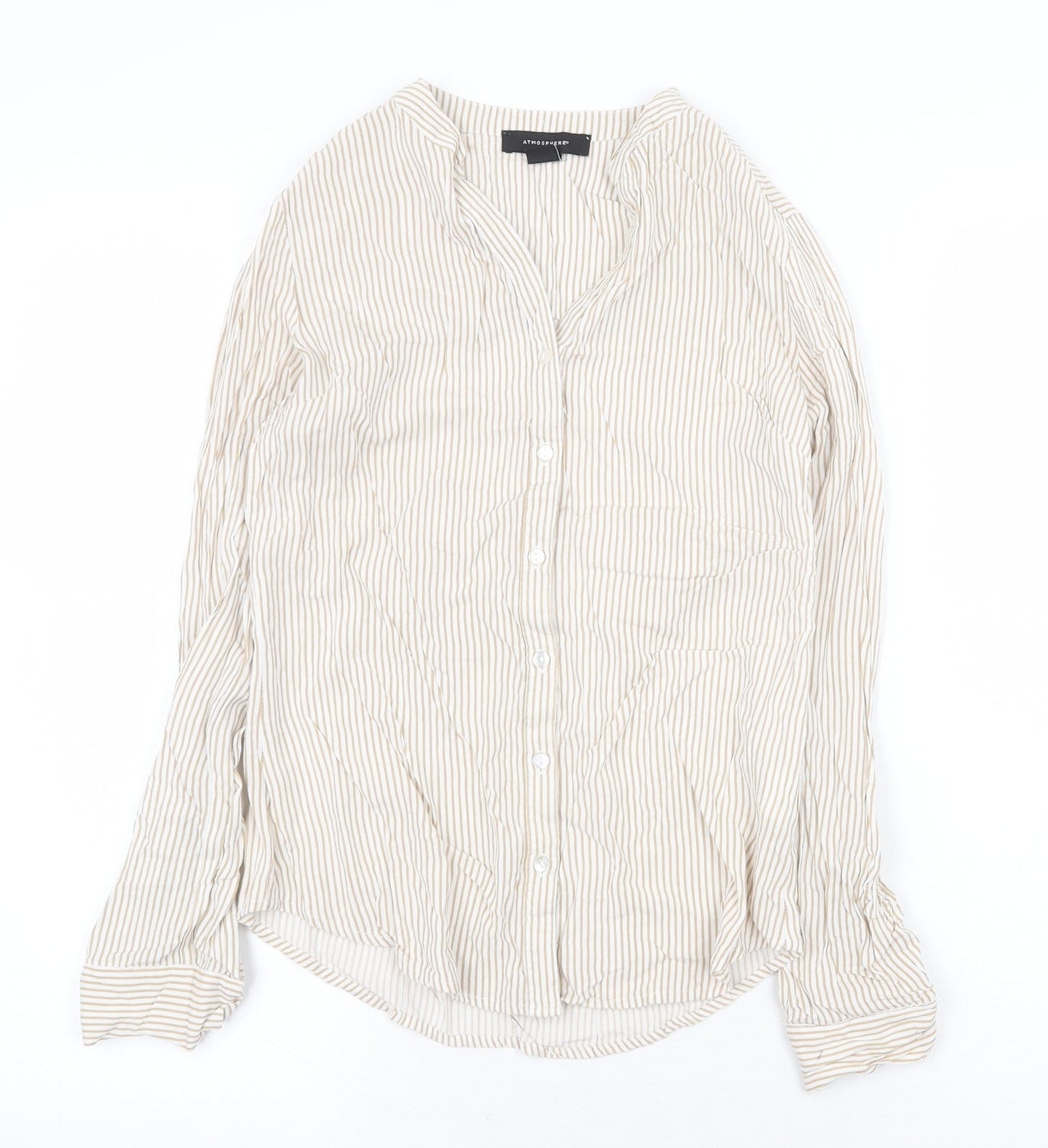Atmosphere Womens Beige Striped Viscose Basic Blouse Size 6 V-Neck