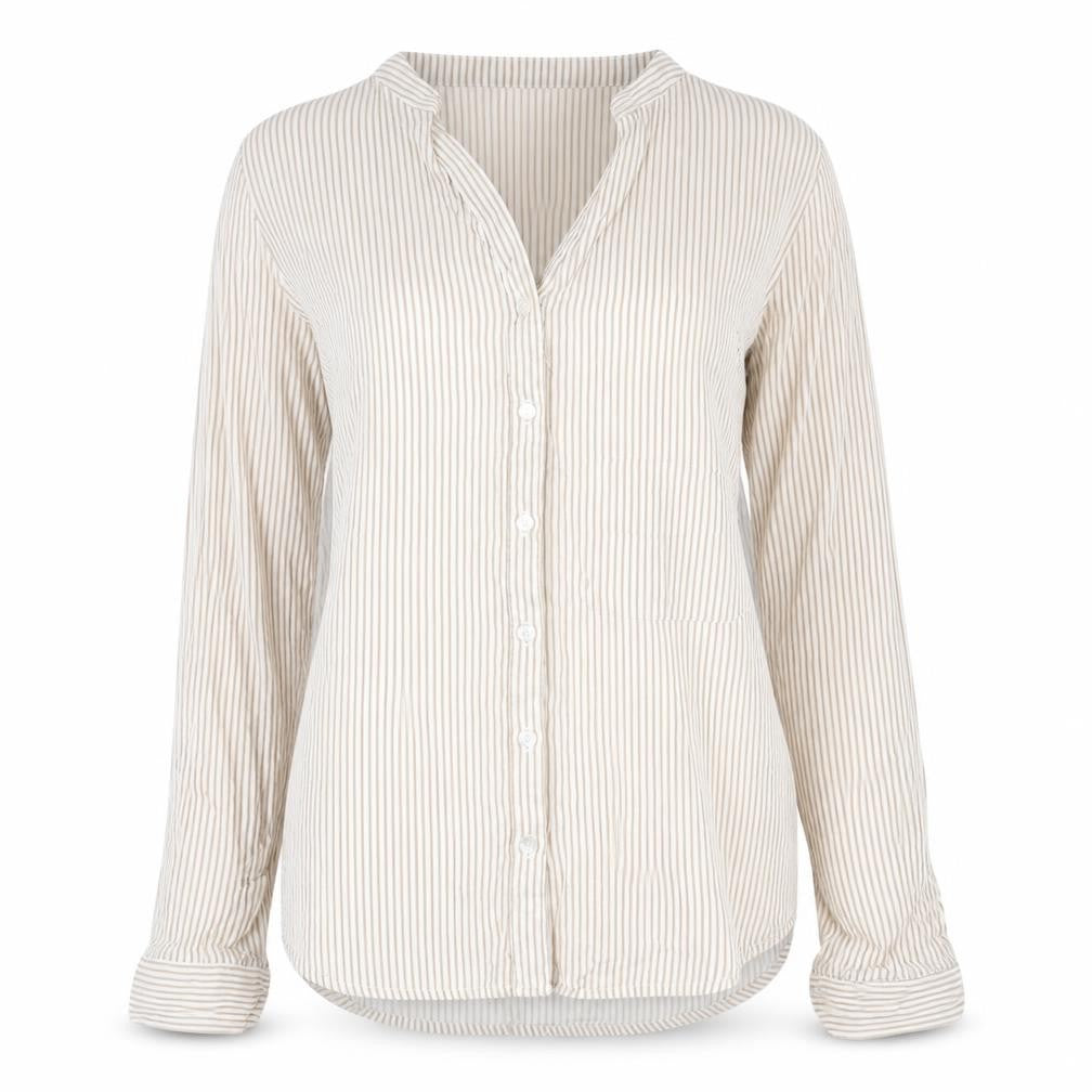 Atmosphere Womens Beige Striped Viscose Basic Blouse Size 6 V-Neck