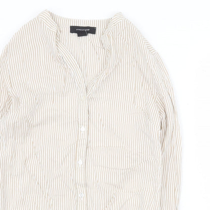 Atmosphere Womens Beige Striped Viscose Basic Blouse Size 6 V-Neck