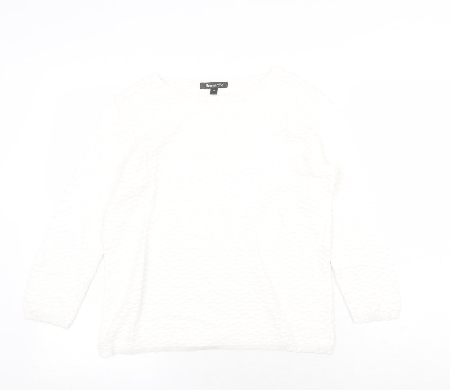 Bonmarché Womens White Round Neck Polyester Pullover Jumper Size 10