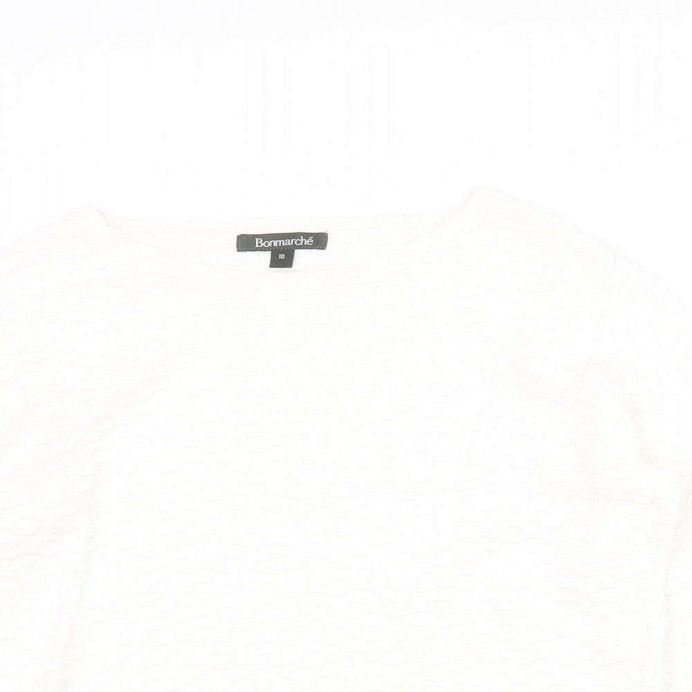 Bonmarché Womens White Round Neck Polyester Pullover Jumper Size 10