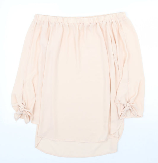 Tacera Womens Pink Polyester Basic Blouse Size M Off the Shoulder - Sleeve Tie Bardot