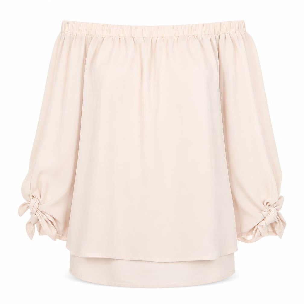 Tacera Womens Pink Polyester Basic Blouse Size M Off the Shoulder - Sleeve Tie Bardot