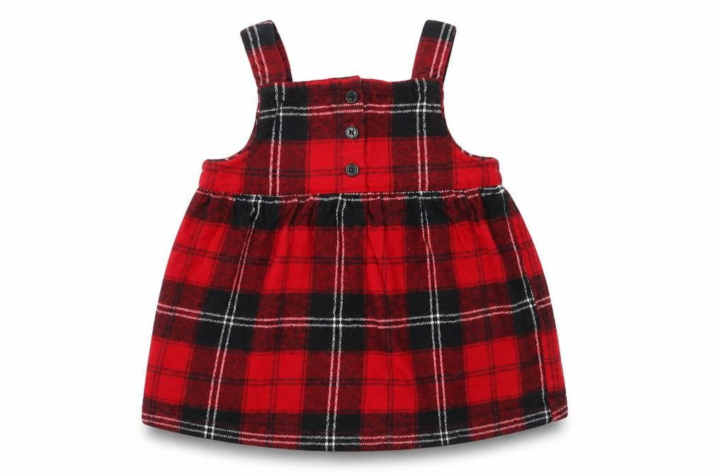 Lullaby Girls Red Plaid Cotton Pinafore/Dungaree Dress Size 3-6 Months Square Neck Pullover
