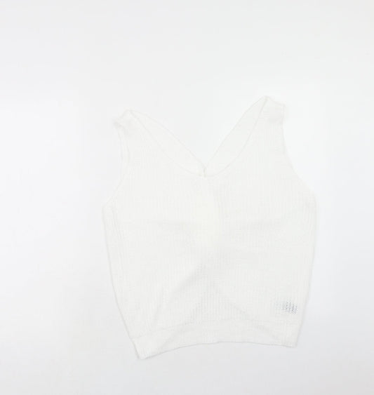 SheIn Womens White Acrylic Basic Tank Size XL V-Neck