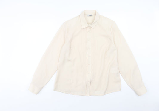 Sommer Mann Womens Beige Polyester Basic Button-Up Size 16 Collared