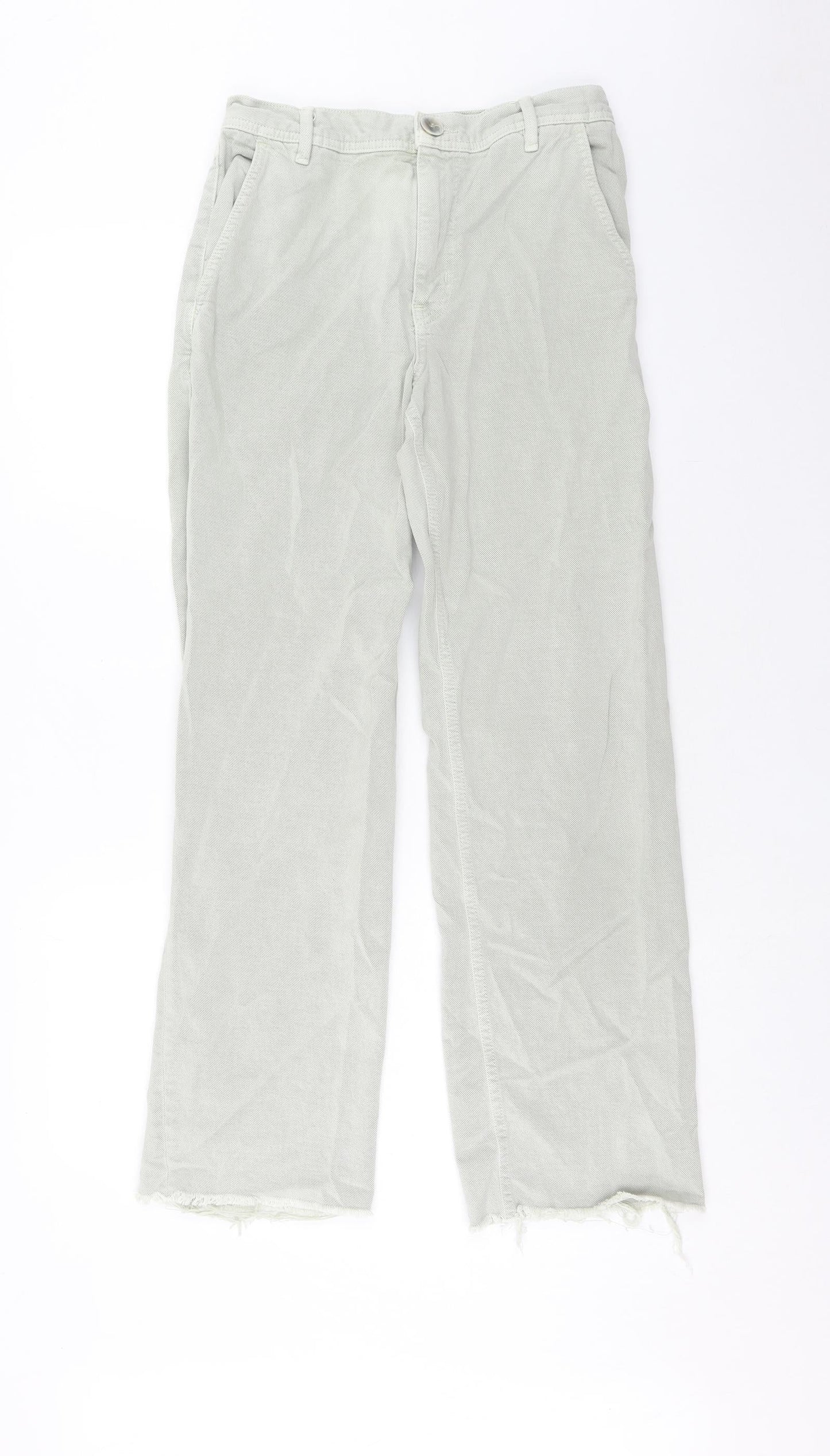 Zara Womens Green Cotton Straight Jeans Size S Regular Zip
