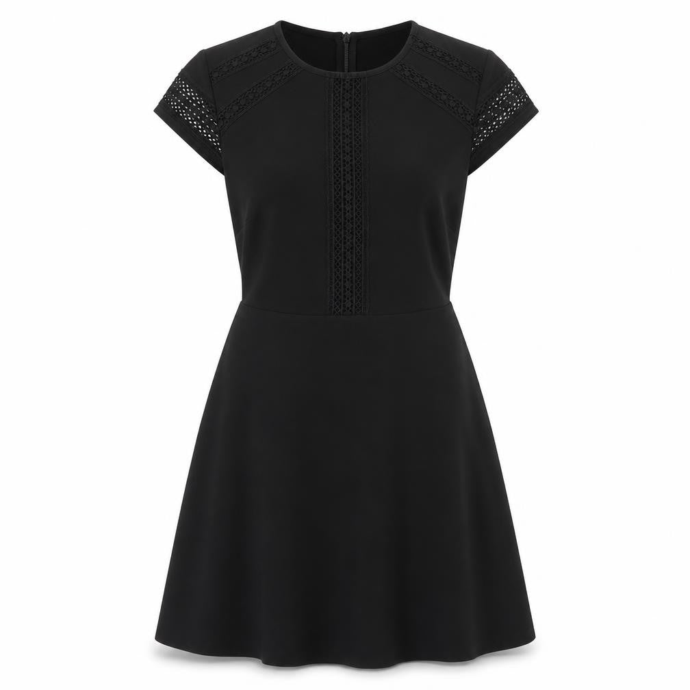 H&M Womens Black Polyester Fit & Flare Size S Round Neck Zip - Lace Detail