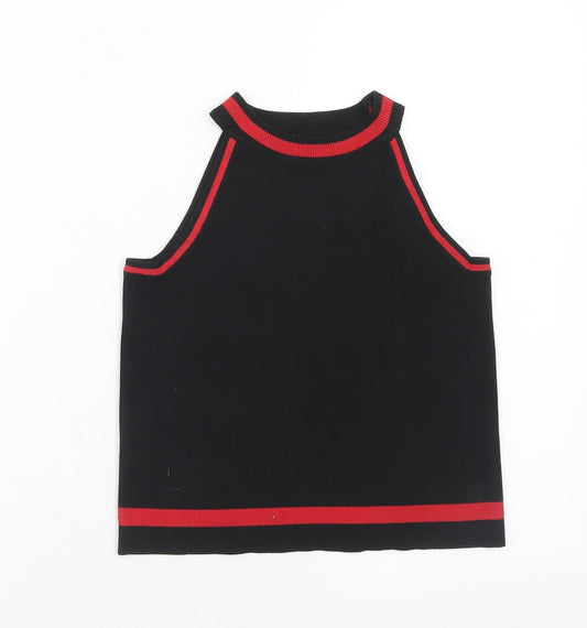 Luc-Ce Womens Black Acrylic Cropped Tank Size M Round Neck