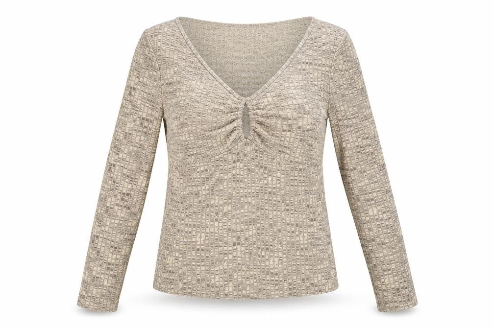 H&M Womens Brown Geometric Polyester Basic Blouse Size M Scoop Neck