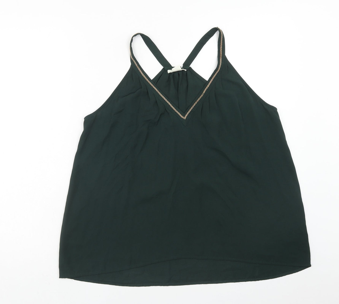 H&M Womens Green Polyester Basic Tank Size 8 V-Neck