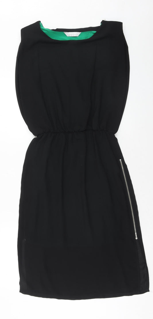 infront Womens Black Polyester A-Line Size S Boat Neck Zip