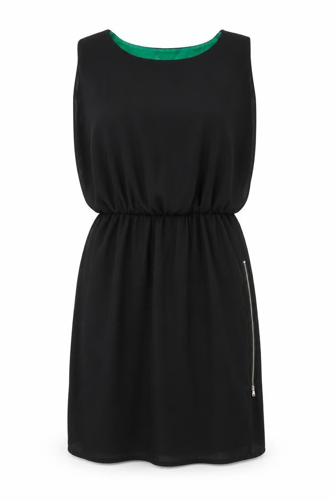 infront Womens Black Polyester A-Line Size S Boat Neck Zip