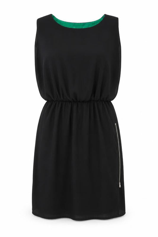 infront Womens Black Polyester A-Line Size S Boat Neck Zip