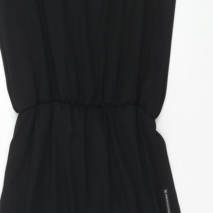 infront Womens Black Polyester A-Line Size S Boat Neck Zip