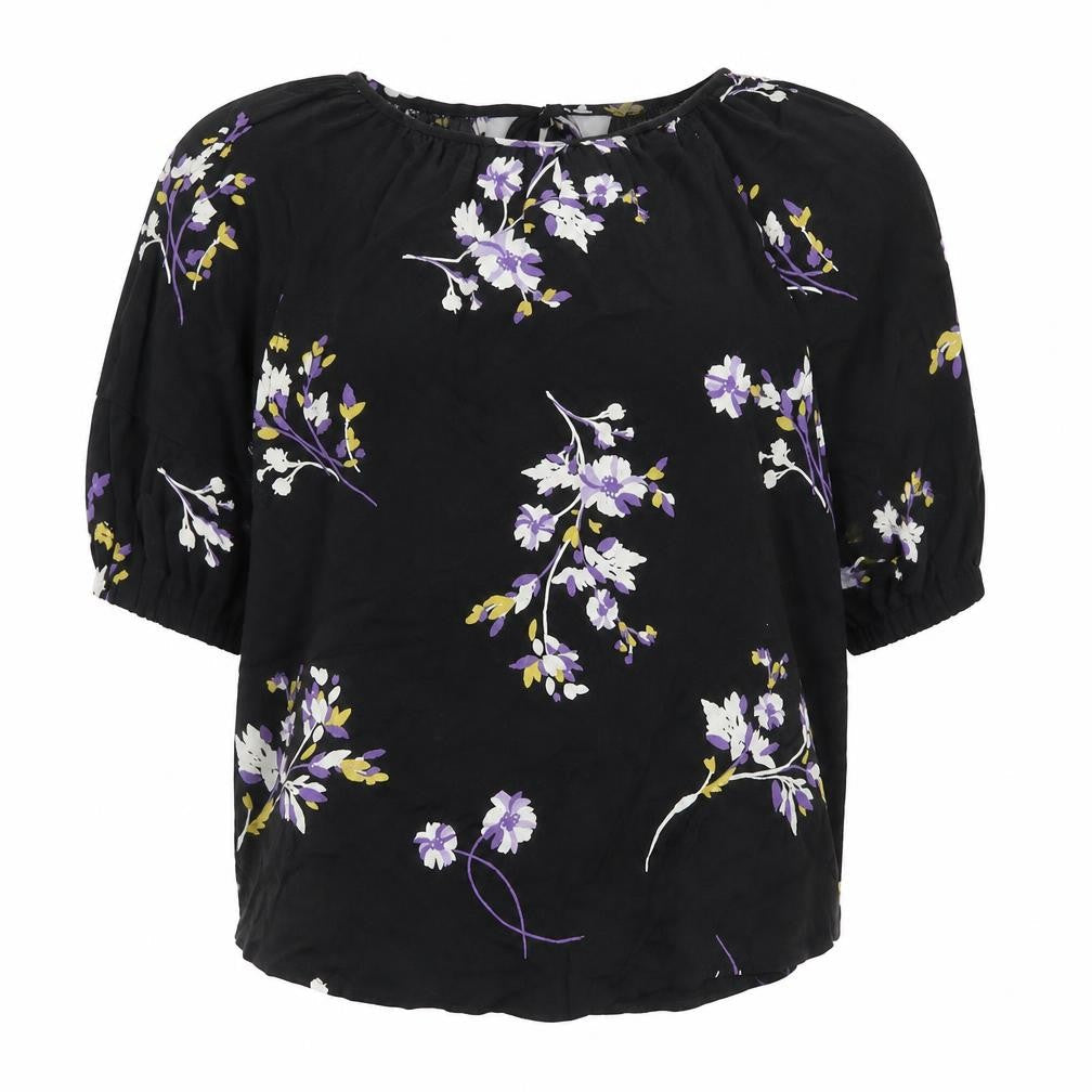 Autograph Womens Black Floral Viscose Basic Blouse Size 6 Boat Neck
