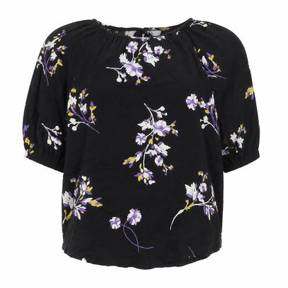 Autograph Womens Black Floral Viscose Basic Blouse Size 6 Boat Neck