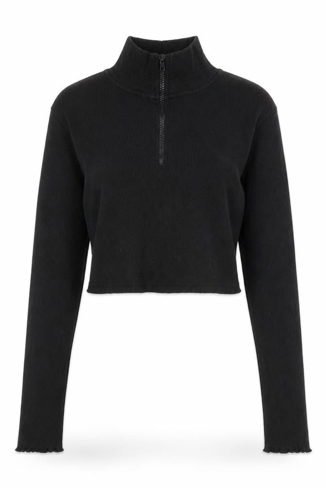 PRETTYLITTLETHING Womens Black Camel Cropped Blouse Size M High Neck - Ribbed