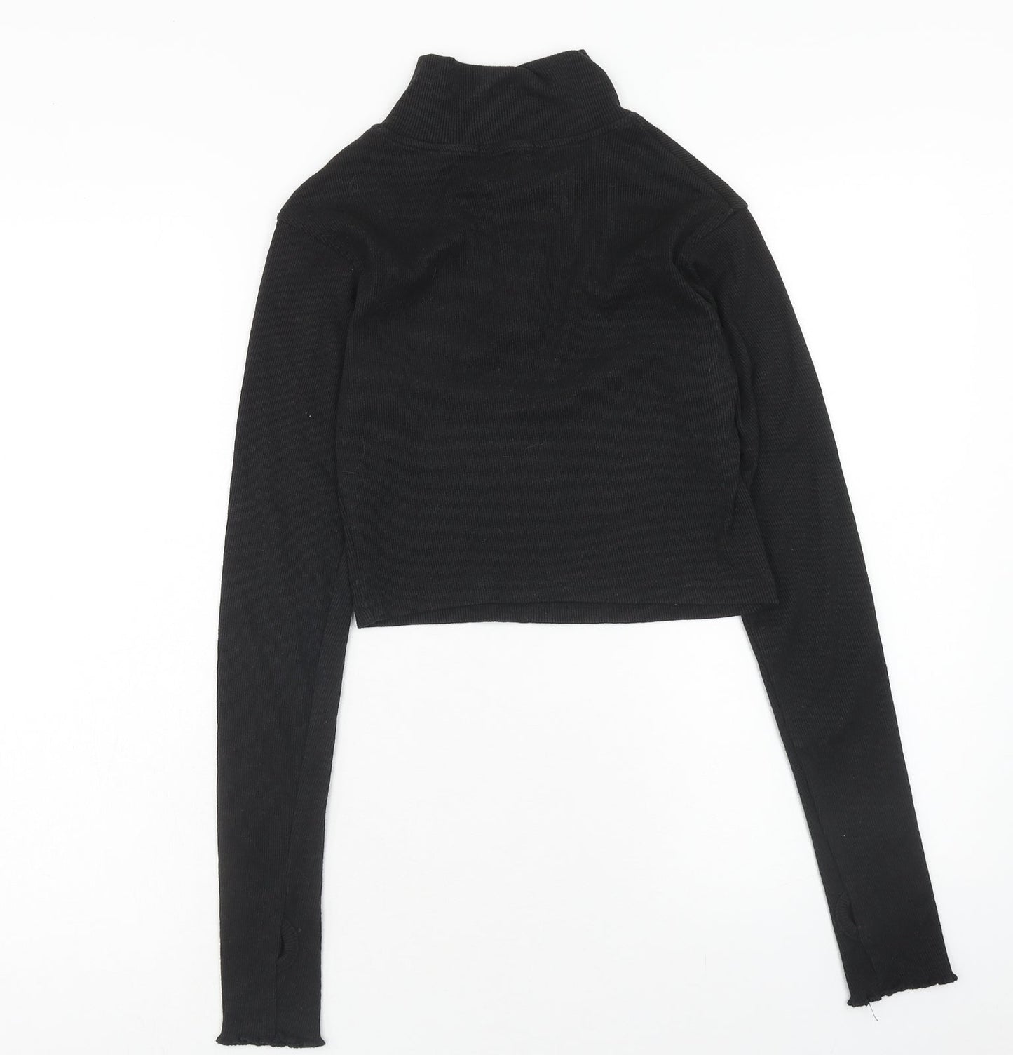 PRETTYLITTLETHING Womens Black Camel Cropped Blouse Size M High Neck - Ribbed