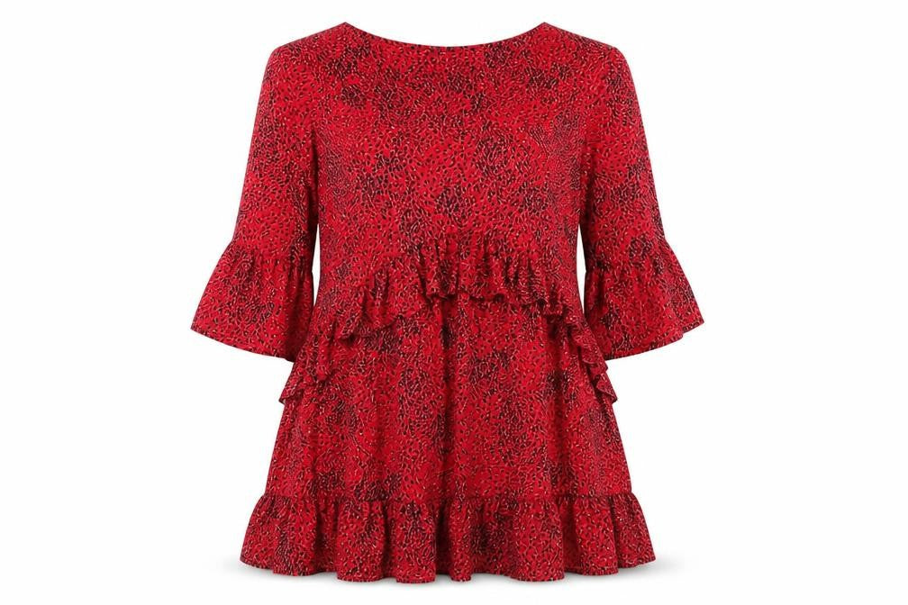 VERO MODA Womens Red Geometric Polyester A-Line Size S V-Neck Pullover