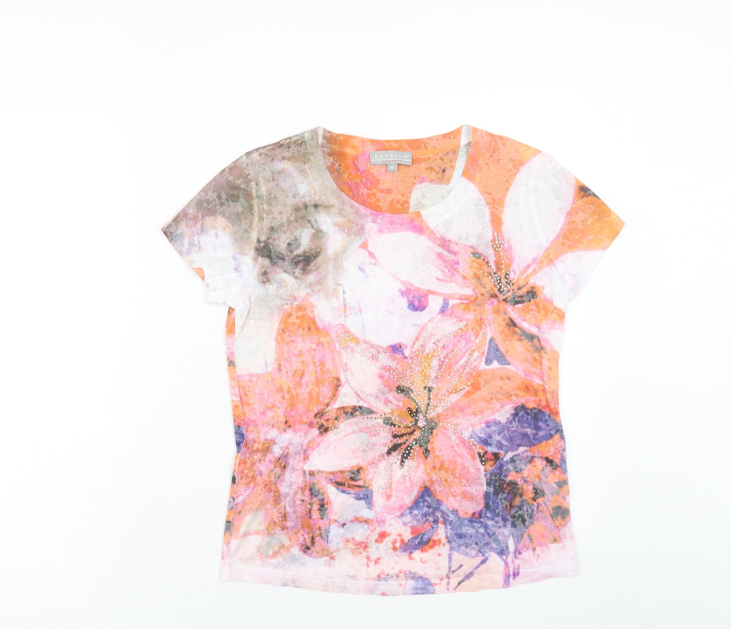 Kapalua Womens Multicoloured Floral Polyester Basic T-Shirt Size M Round Neck