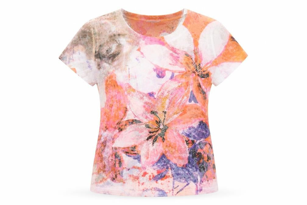 Kapalua Womens Multicoloured Floral Polyester Basic T-Shirt Size M Round Neck