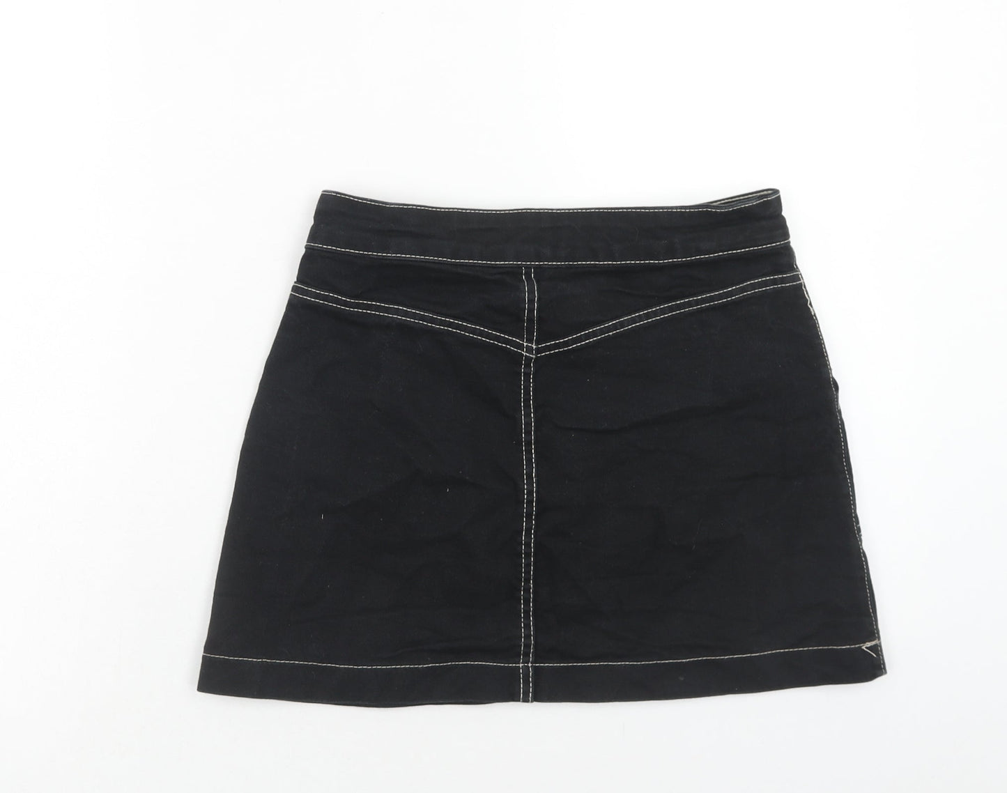 Zara Womens Black Cotton Straight & Pencil Skirt Size S Zip