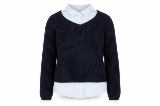 Dorothy Perkins Womens Blue Collared 100% Cotton Pullover Jumper Size 8