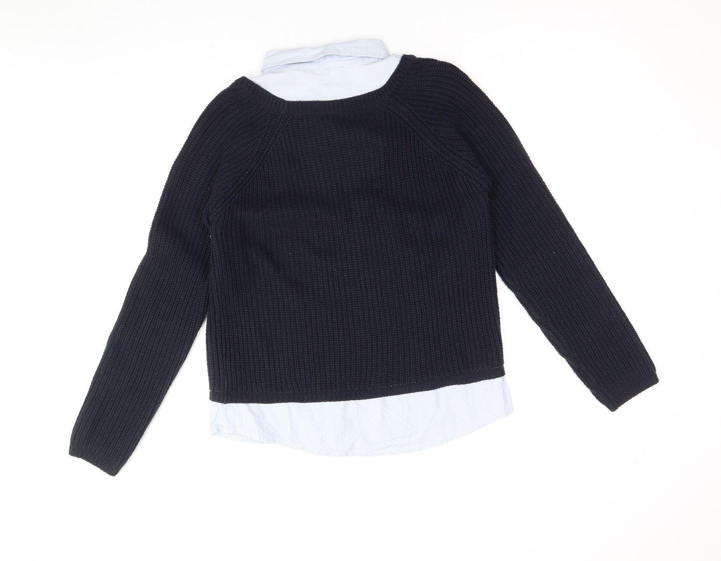 Dorothy Perkins Womens Blue Collared 100% Cotton Pullover Jumper Size 8