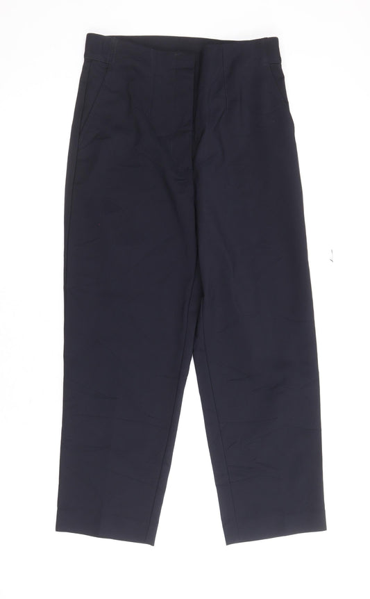 marks and Womens Blue Cotton Trousers Size 8 Regular Zip