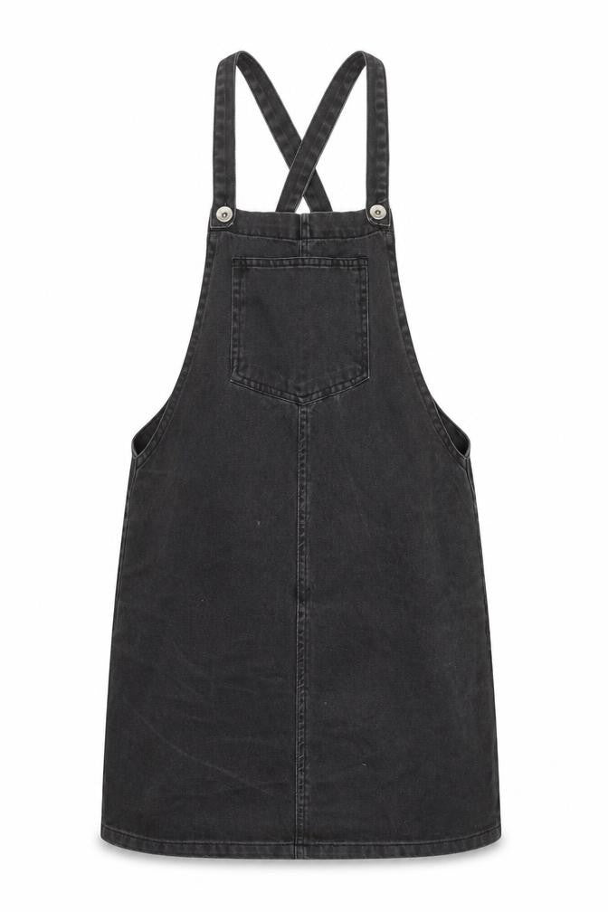 New Look Womens Black 100% Cotton Pinafore/Dungaree Dress Size 6 Square Neck Button